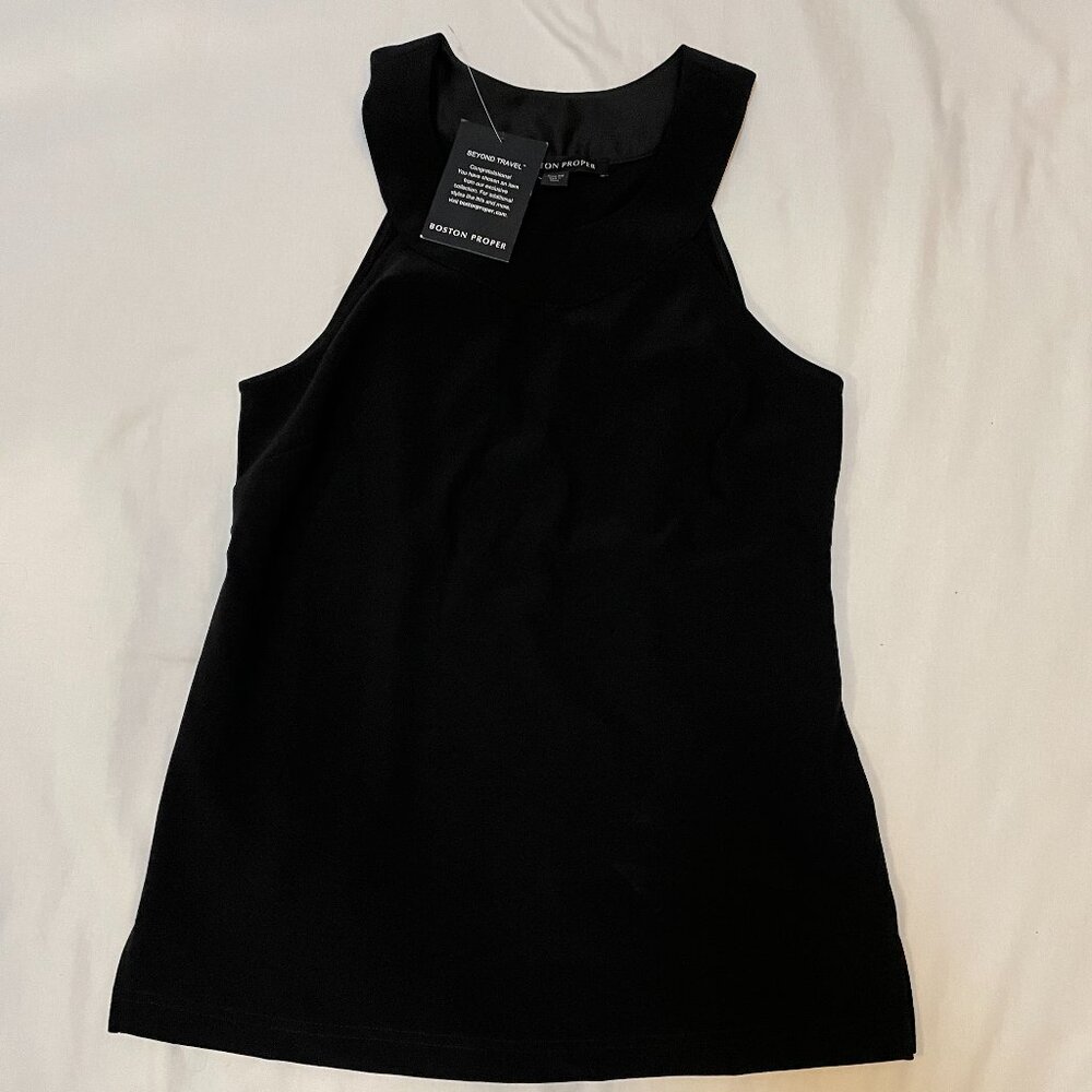 Boston Proper Halter Tunic Top Womens XS Sleeveless Black